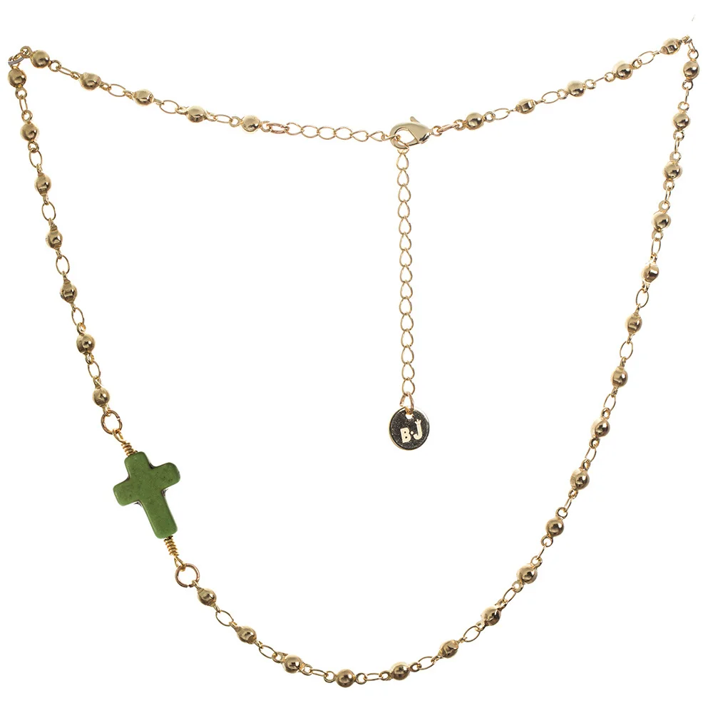 1-Gold Olive Cross BOJIU, 8 цветов, трендовые Чокеры с крестом, ожерелья для женщин, регулируемая цепочка с бусинами, женские ожерелья, массивные ювелирные изделия NKS219 - Окраска металла: 1-Gold Olive Cross