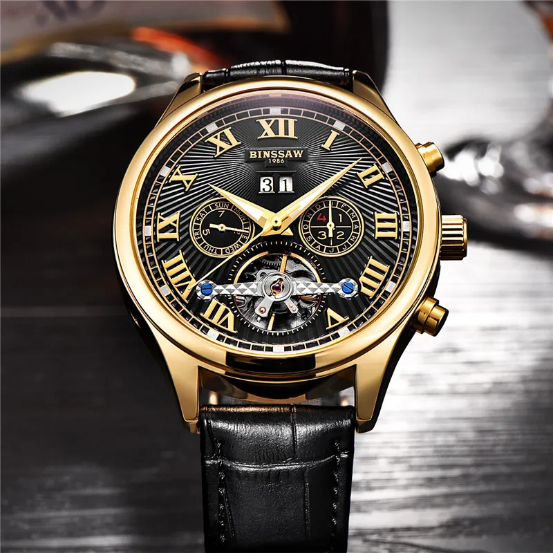 Мужские наручные часы BINSSAW роскошные механические Автоматические от ведущего