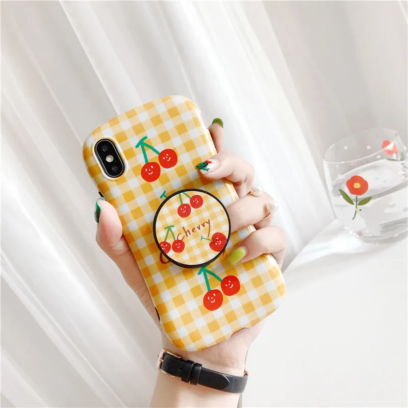 Girl's Cartoon Cute Avocado Cherry Expanding Universal Phone Holder Fold Stretch Grip Finger Ring Stand For iphone XR XS 7 Plus