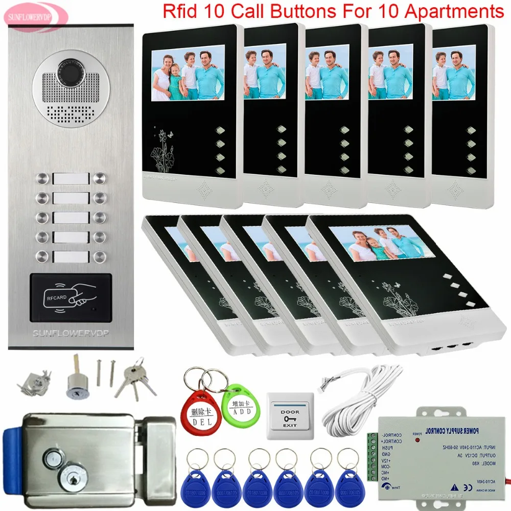 Video Intercom for a Private House Access Control 10 Apartments doorbell With Camera And Freephone | Безопасность и защита