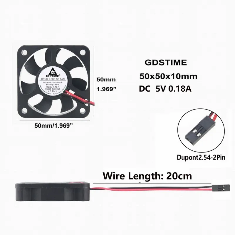 10 шт. Gdstime DC 5 В 2Pin Dupont бесщеточный 5010s 50x50x10 мм 5010 микрокулер портативный осевой