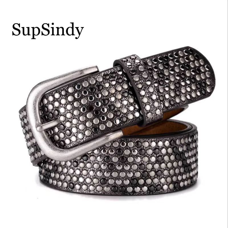 SupSindy, новинка, женский ремень, Заколка Для панка, пряжка, Ретро стиль, в горошек, с заклепками, Роскошные, женские, оригинальные, кожаные ремни для женщин, пояс, женский ремень
