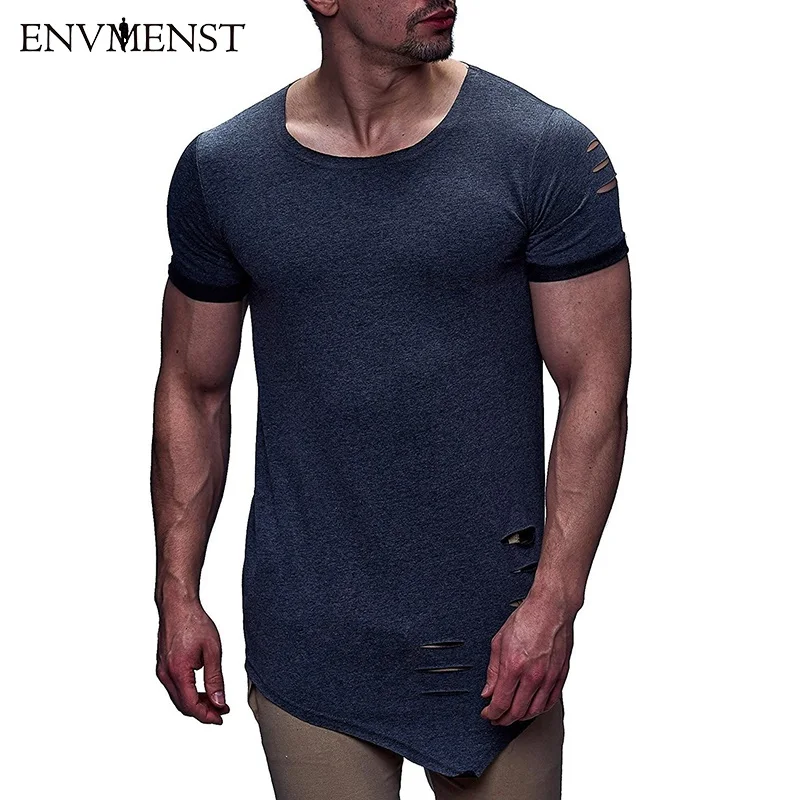 Мужская футболка с коротким рукавом круглым вырезом и асимметричным подолом|tees