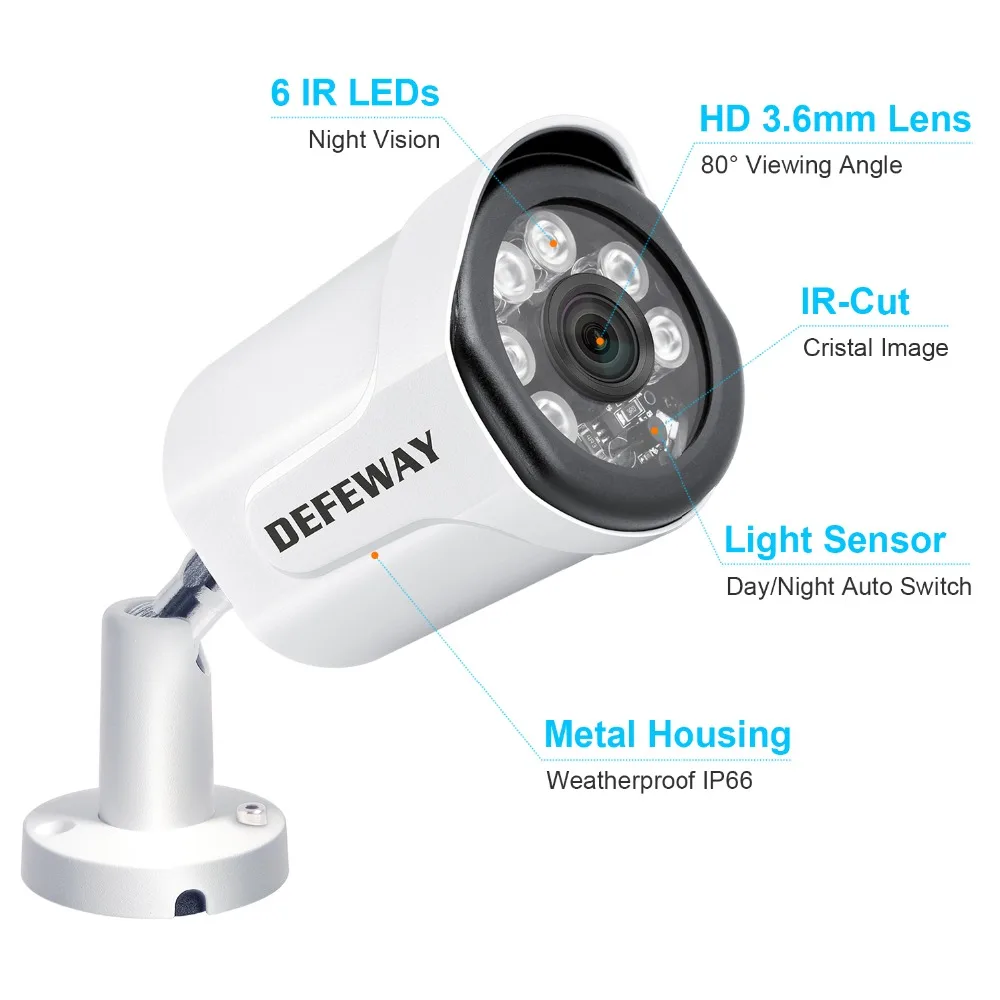 DEFEWAY H.265 + 8CH 5MP POE NVR комплект видеонаблюдения 8 шт. 2MP CCTV наружная AHD пулевая камера