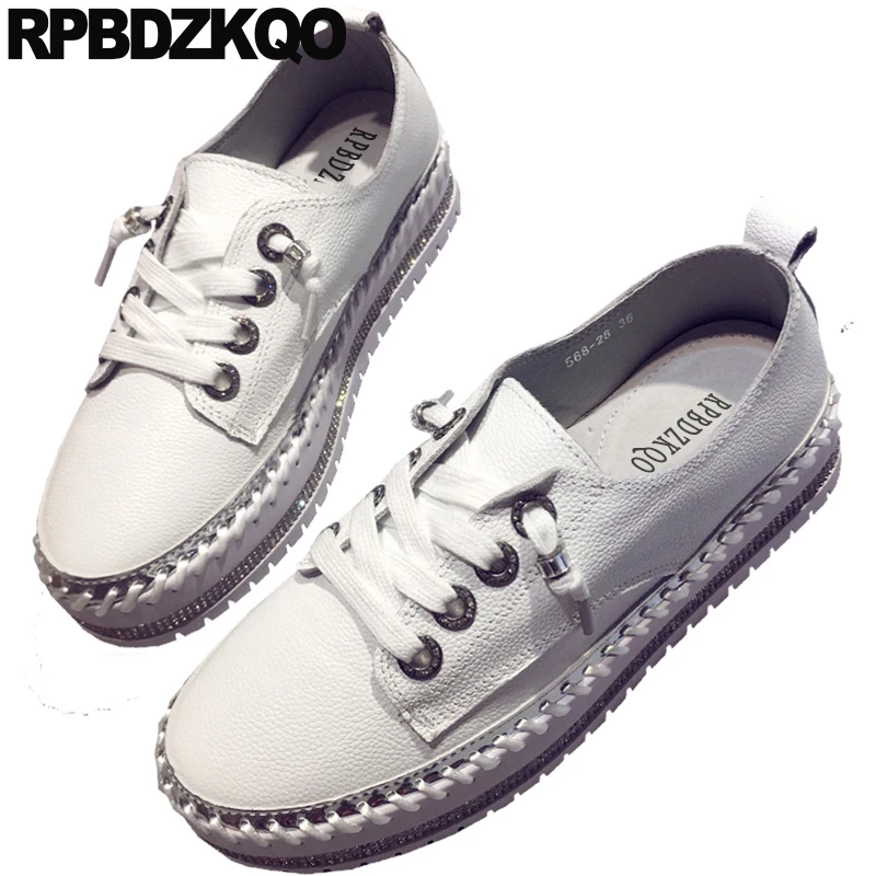 Женские дизайнерские туфли со стразами на плоской подошве белые кроссовки