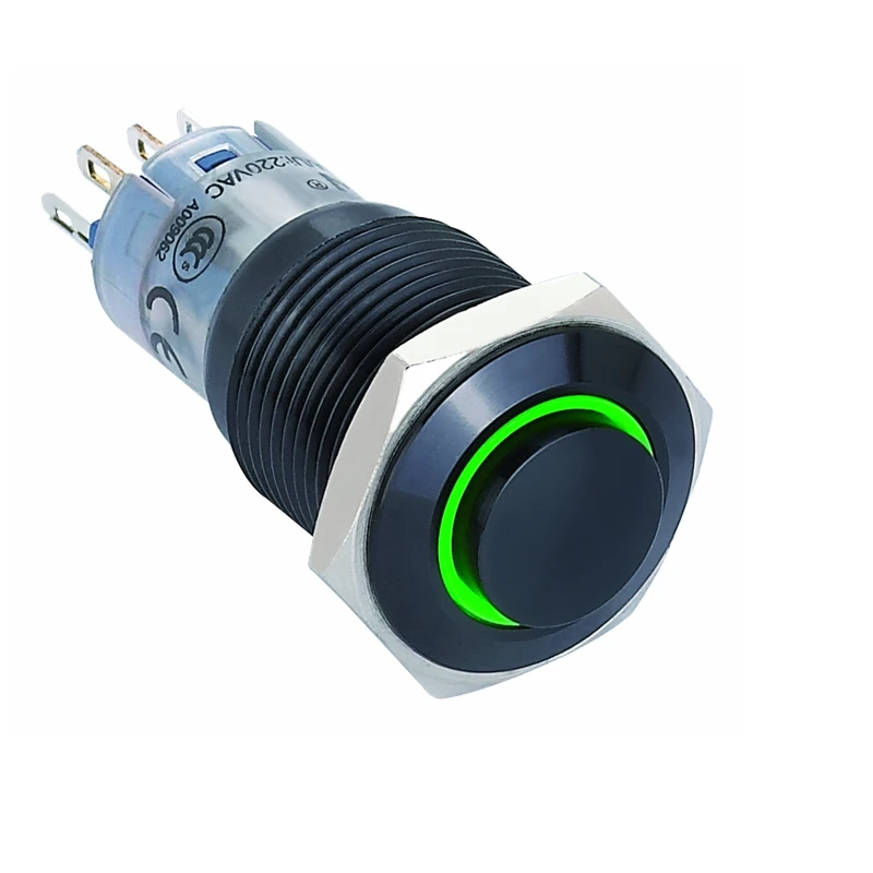 16 мм черный Мгновенный кнопочный переключатель со светодиодной подсветкой (PM162H