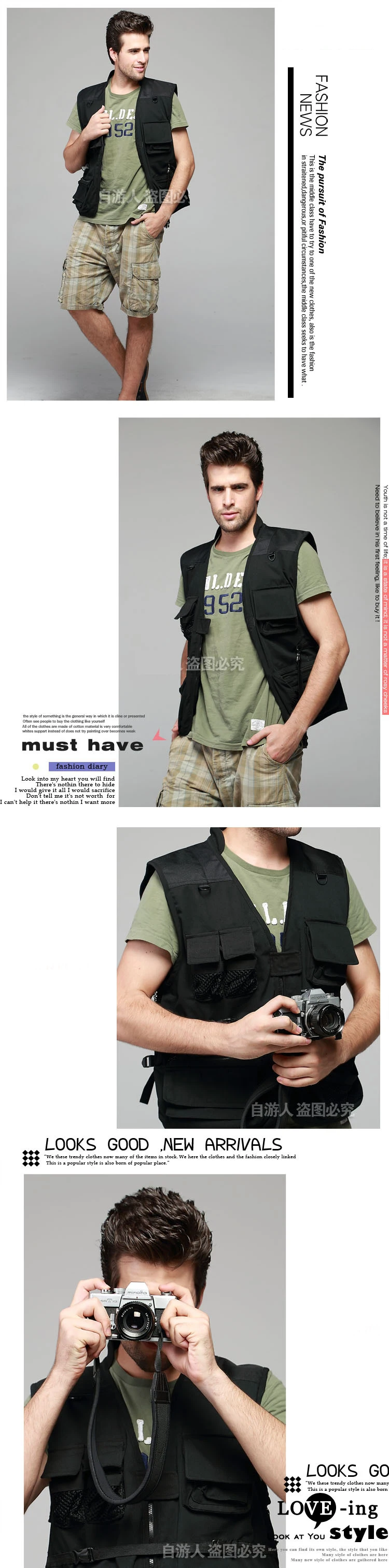 Summer Outdoor Men Women Fishing Vest Multi-pocket Portable Breathable Quick Dry Vest Solid color Leisure Sport Cycling Vest