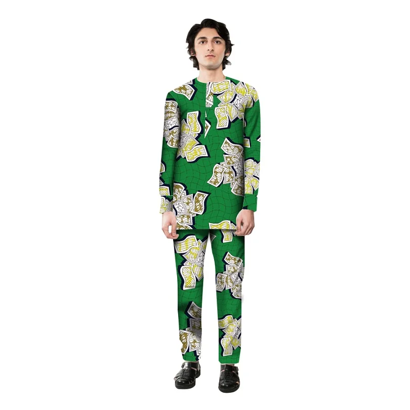Handsome African Dress Men Sets Tops+Trousers Set Fashion Printing Clothing Festive Costume Clothes Customized | Мужская одежда