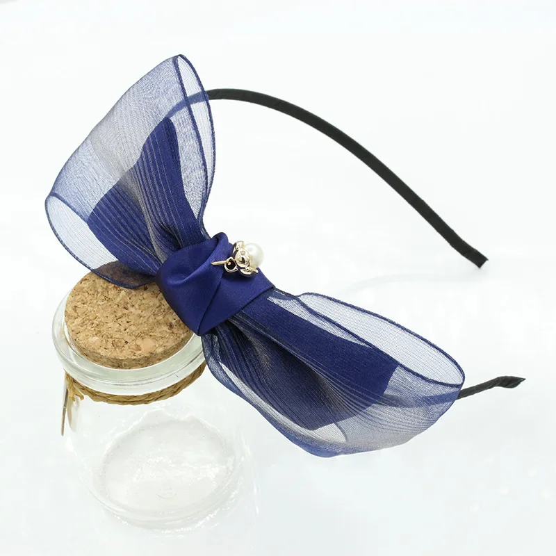 

Gauze Ribbon Cloth Bow Knot Thin Black Band Simulated Pearl Pendant Fashion Hairband Hair Accessories for Women Headwear