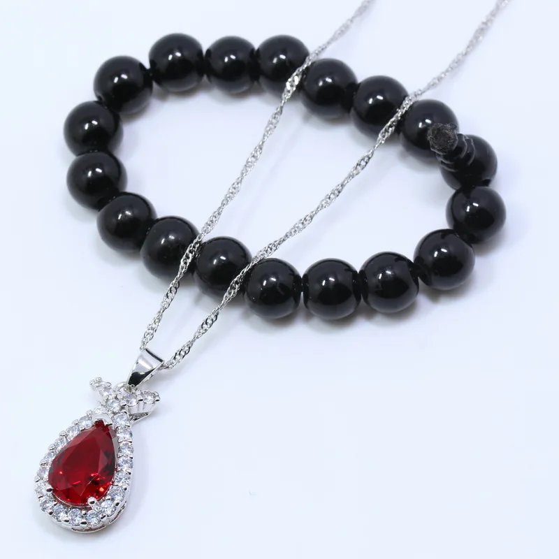 Ювелирный Набор серебряного цвета красный гранат кольцо с белым цирконием