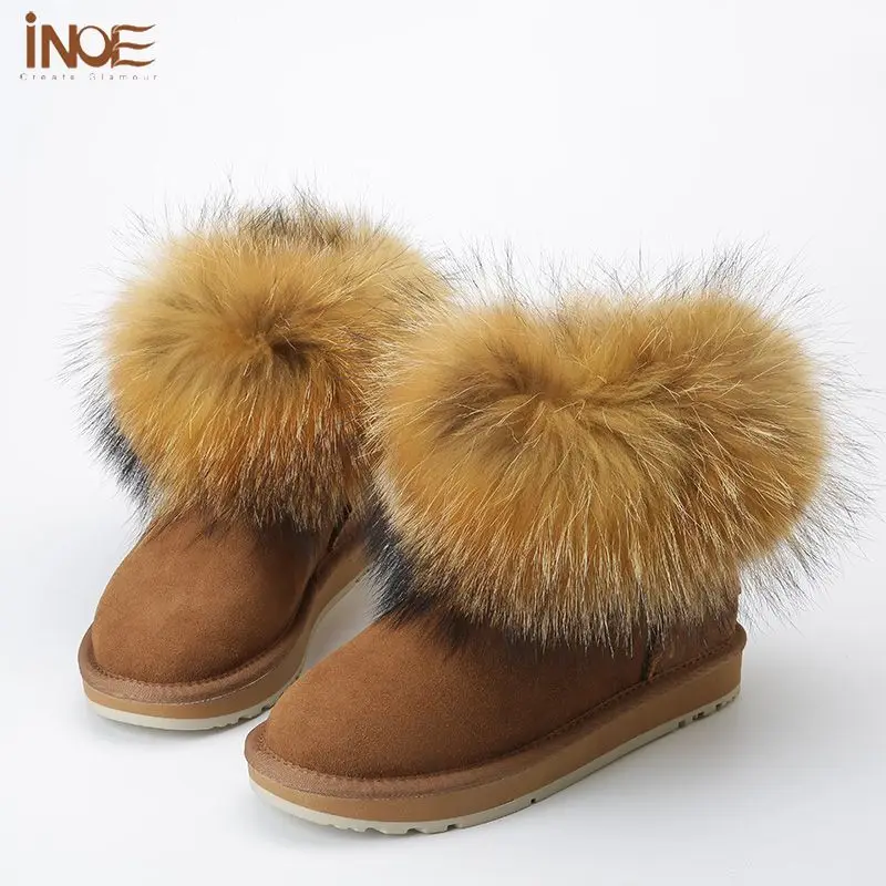 Inoe/натуральная сапоги на лисьем меху овчины Ботильоны для Для женщин зимние