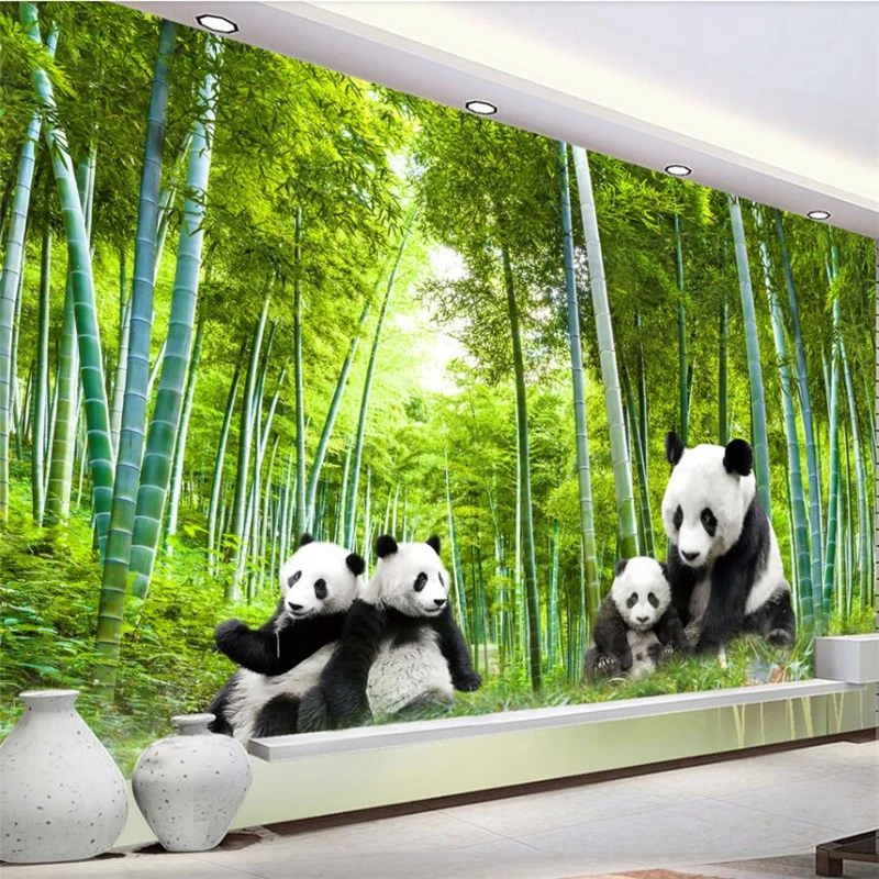 

wellyu National Treasure Panda Giant Panda Bamboo Forest Landscape Wall Custom Large Mural Green Wallpaper papel de parede