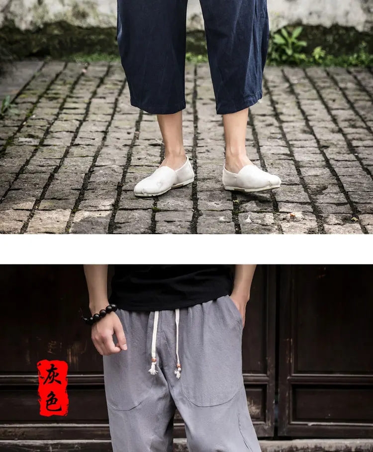 Man Linen Cropped Cross Pant Trouser Men Casual Wide-Legged Bloomers Summer Male Traditional Nepal Trousers