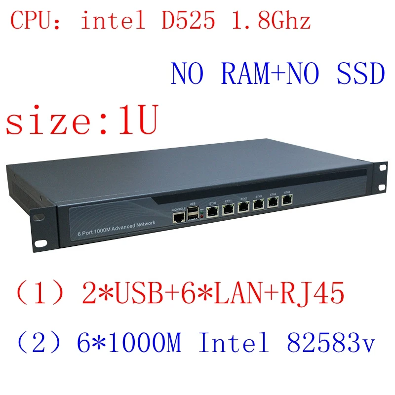 

Full Gigabit Multi Wan Core Routers with 6 82583v lan Intel D525 1.8G support ROS Mikrotik PFSense Panabit Wayos Barenbone pc