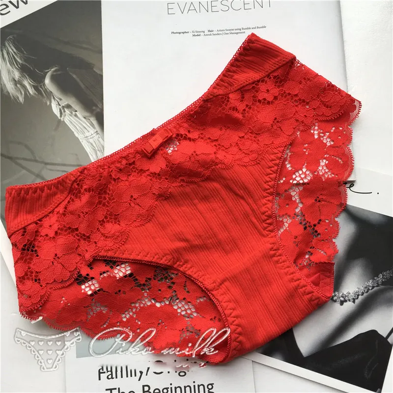 red SP& CITY, кружевное сексуальное нижнее белье с цветочной вышивкой, женские хлопковые трусики с вырезами, милые мягкие бесшовные трусы, мягкое женское нижнее белье - Цвет: red