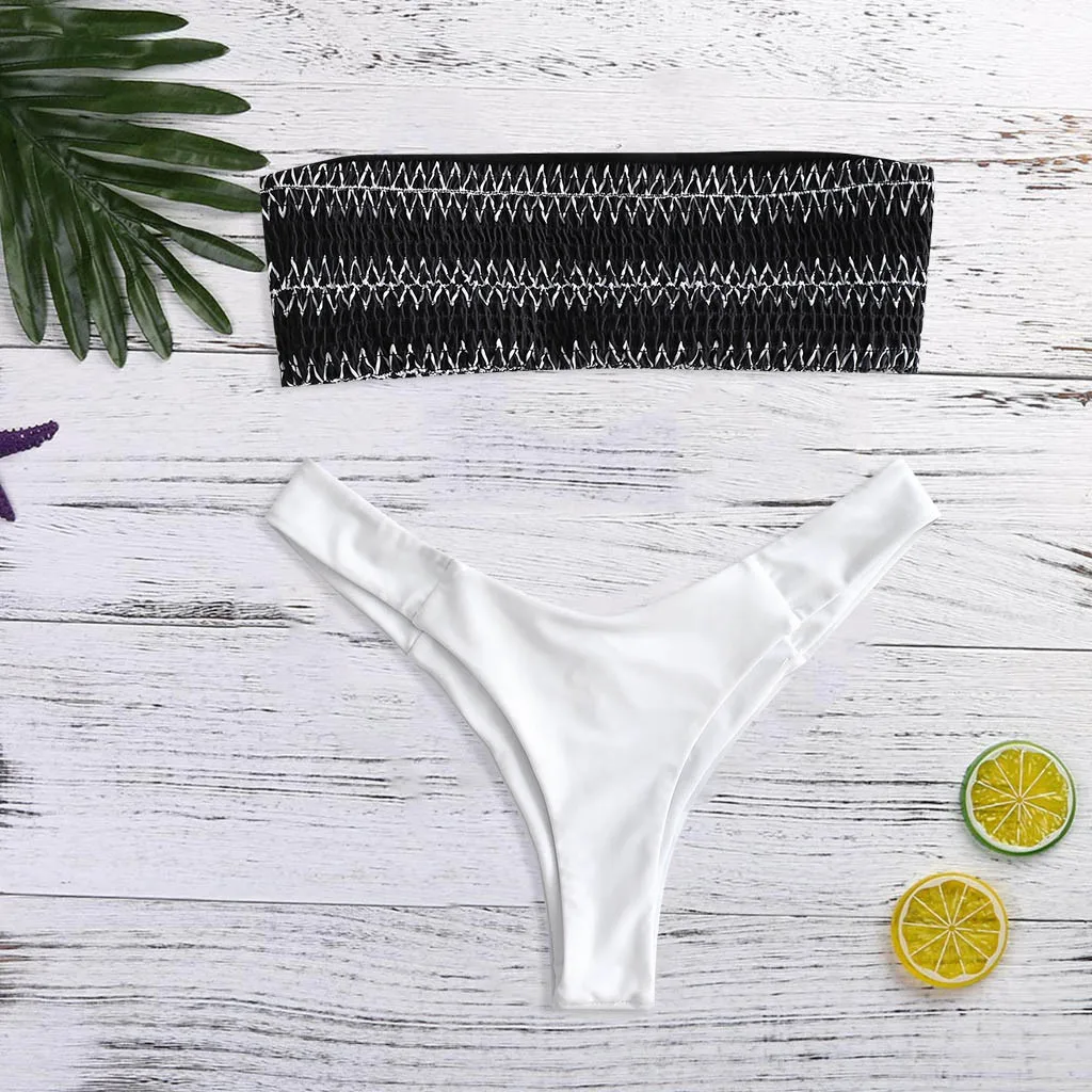 Fashion bikinis 2019 cuecas bikini cintura alta Women Corrugated Pleated Tube Up Two Pieces Bikini Swimwear Swimsuit Beachwear |