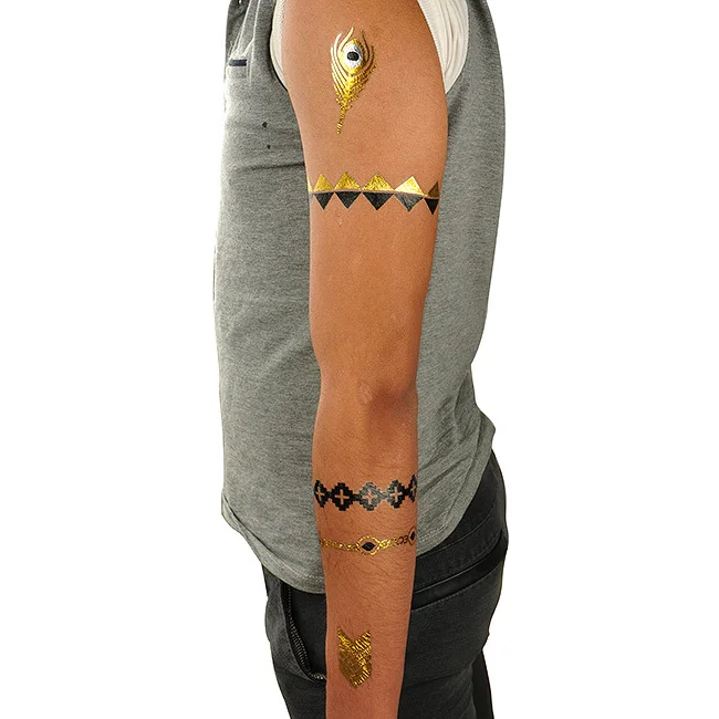 Модные новые золотые Серебристые черные Временные татуировки сверкающие