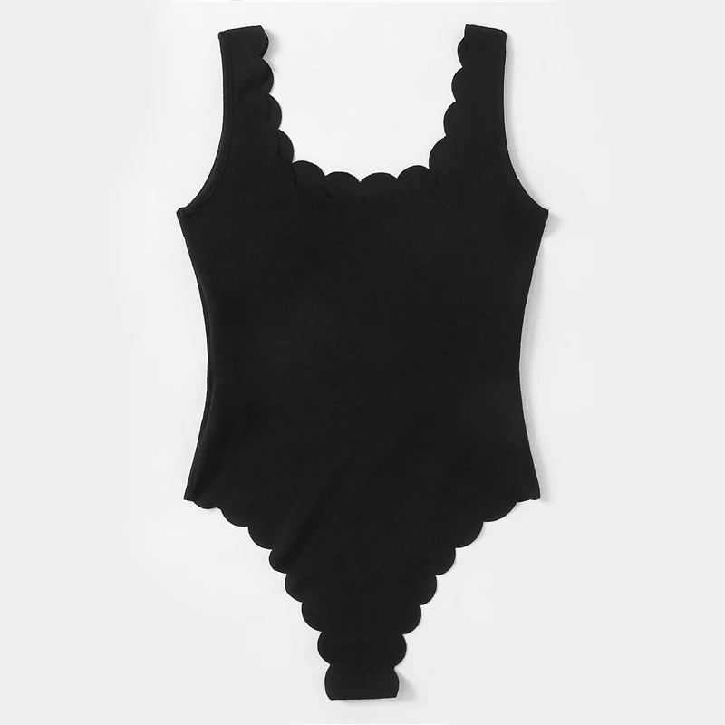SHEIN Повседневное Одноцветное Модное Боди С Фестонами Сексуальные Женские Летние Боди Без рукавов