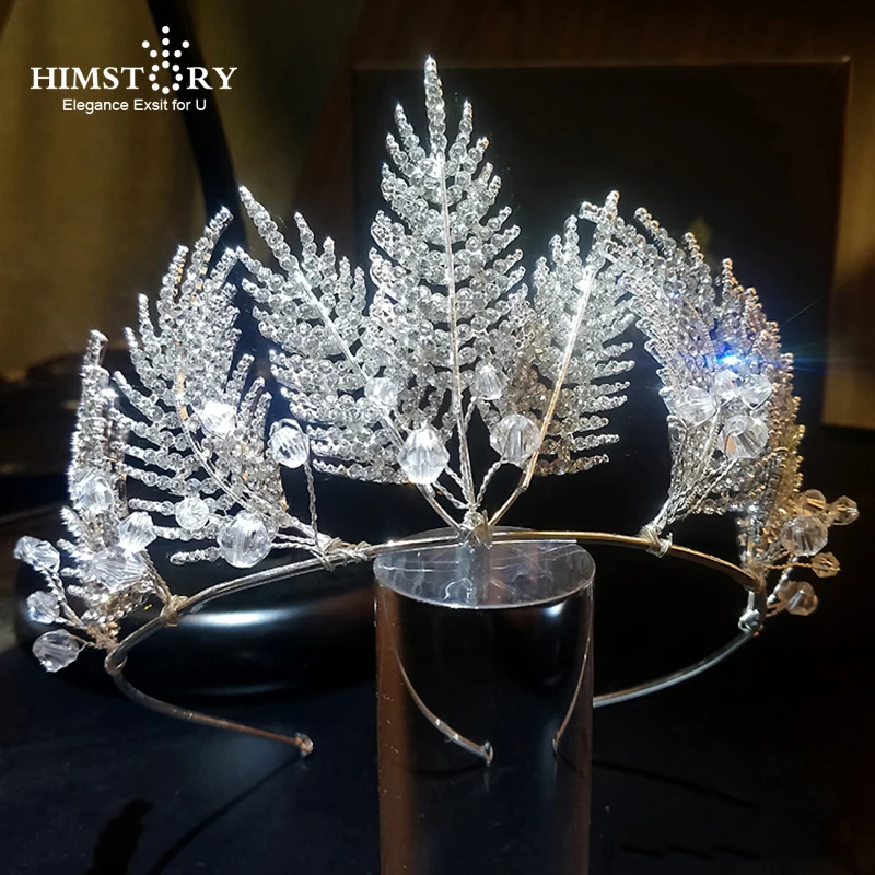 Женская тиара с большими листьями Himstory элегантная корона кристаллами и