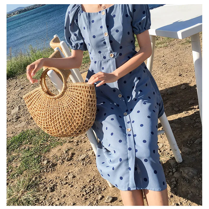 Винтаж Женское платье 2019 Весна Новый стиль трапециевидной формы с короткими