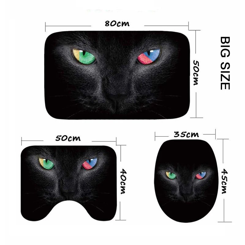 cat printed bath mat set anti slip bathroom rug flannel toilet pedestal rug absorbent bathroom doormat toilet seat cover mat free global shipping