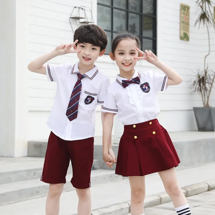 

100-180cm New Fashion Kindergarten Clothing Summer British College Cotton School Uniforms Boy & Girl Clothes Set