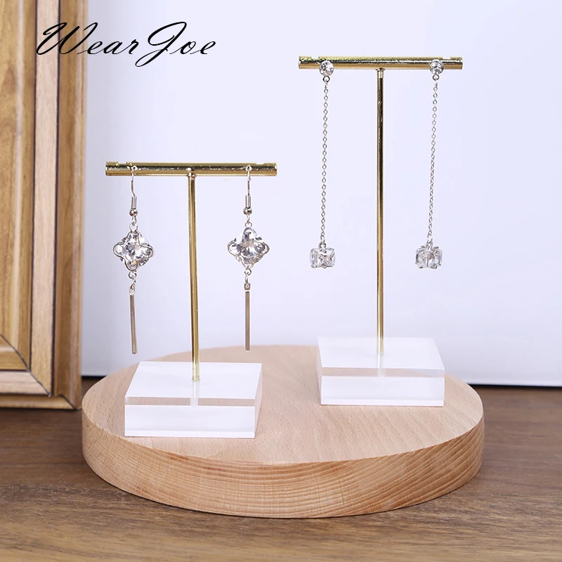 Wholesale Metal T Bar Jewelry Stud Earrings Display Stand Holder with Solid Acrylic Pendant Large Earrings Hanger Showcase Rack