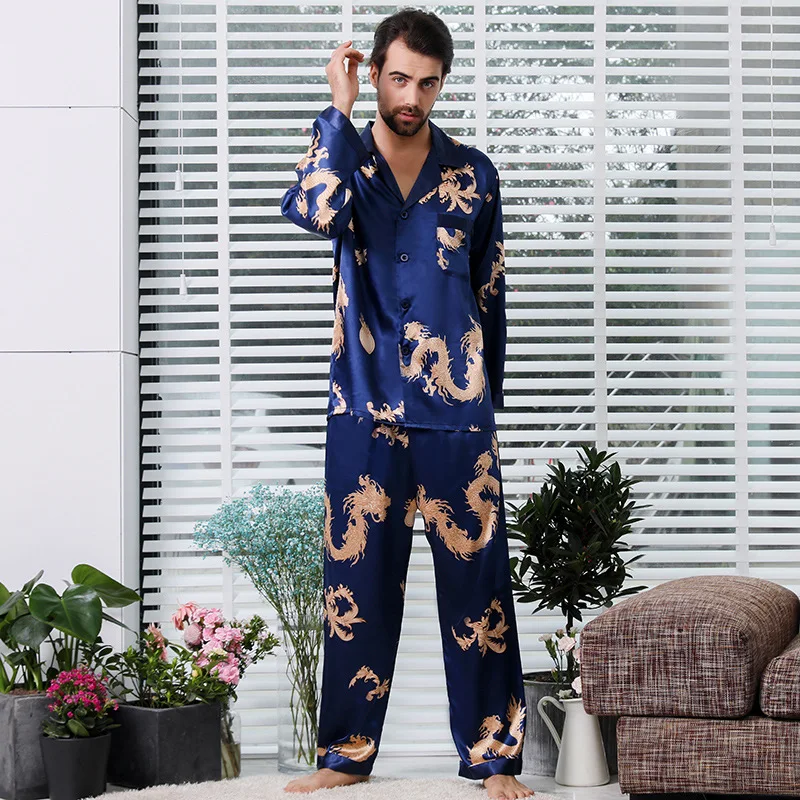 Couple Silk Satin Pajamas Pyjamas Set Long Sleeve Sleepwear Pijama Pajamas Suit Women And Man Sleep 2PC Set Loungewear 