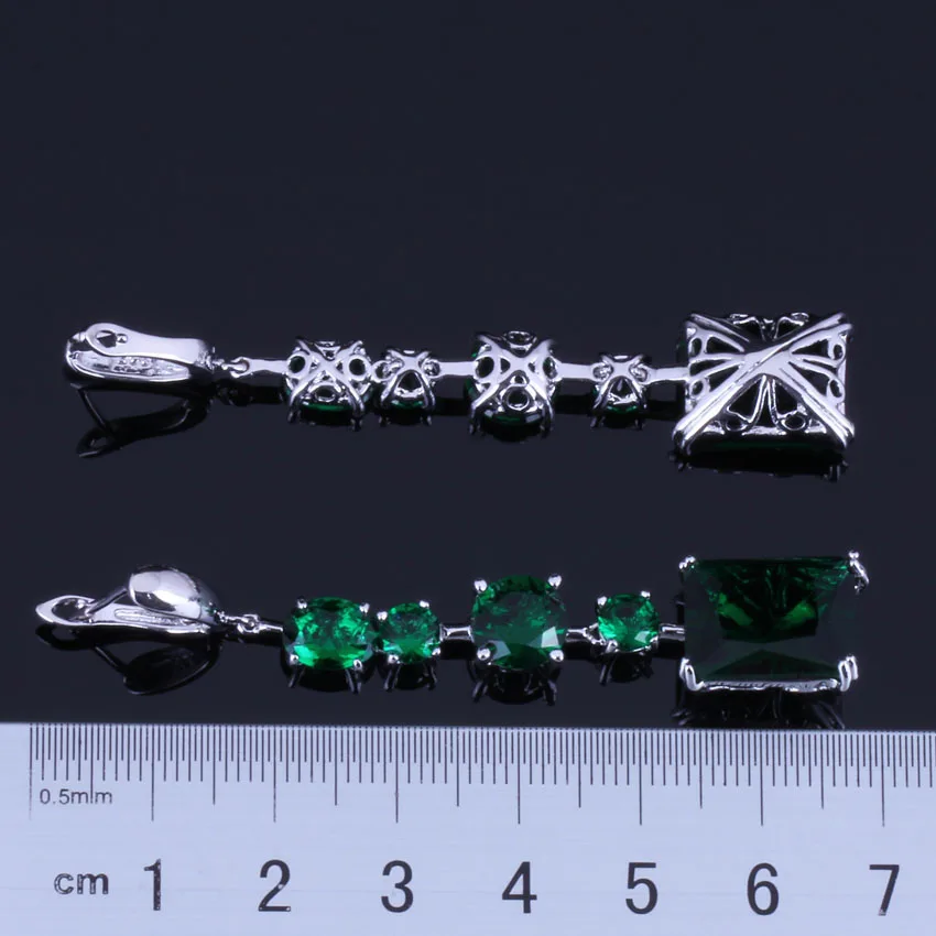Уникальный Прямоугольник зеленый кубический цирконий посеребренные висячие
