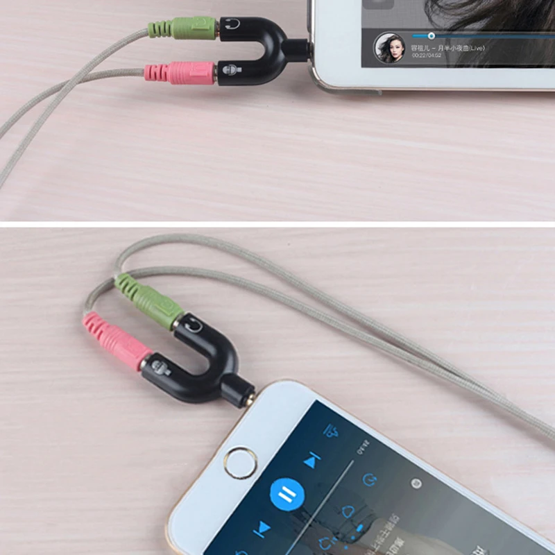 HOT! U Shape 1 to 2 Audio Adapter 3.5mm Adaptor Suitable for headphone and speaker output microphone recording input | Электроника