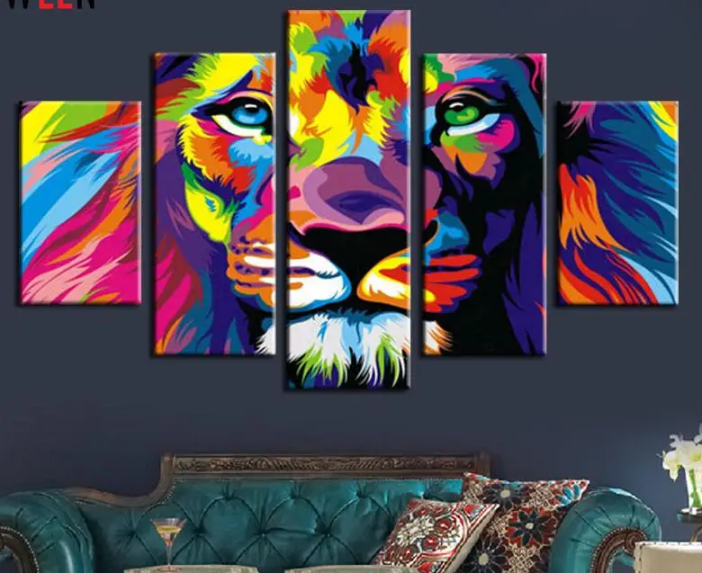 Абстрактная цветная картина с леопардом рамка ремесла фото постер Холст Картина