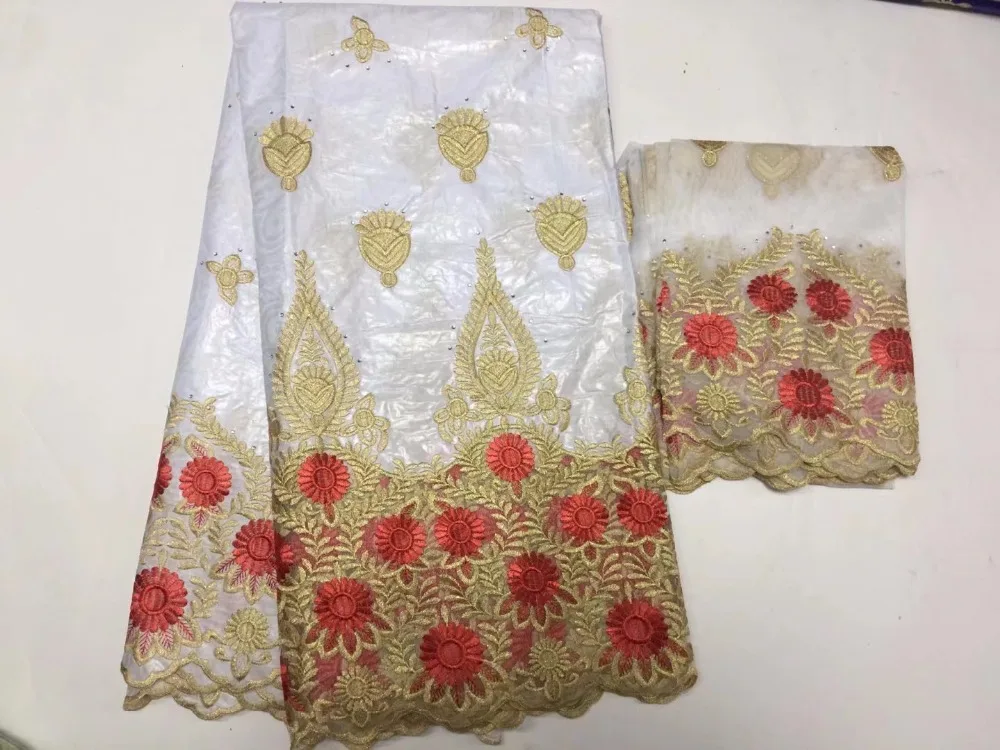 2018 красный 5 + 2 Базен Riche кружева с блузкой африканскими камнями кружевной ткани