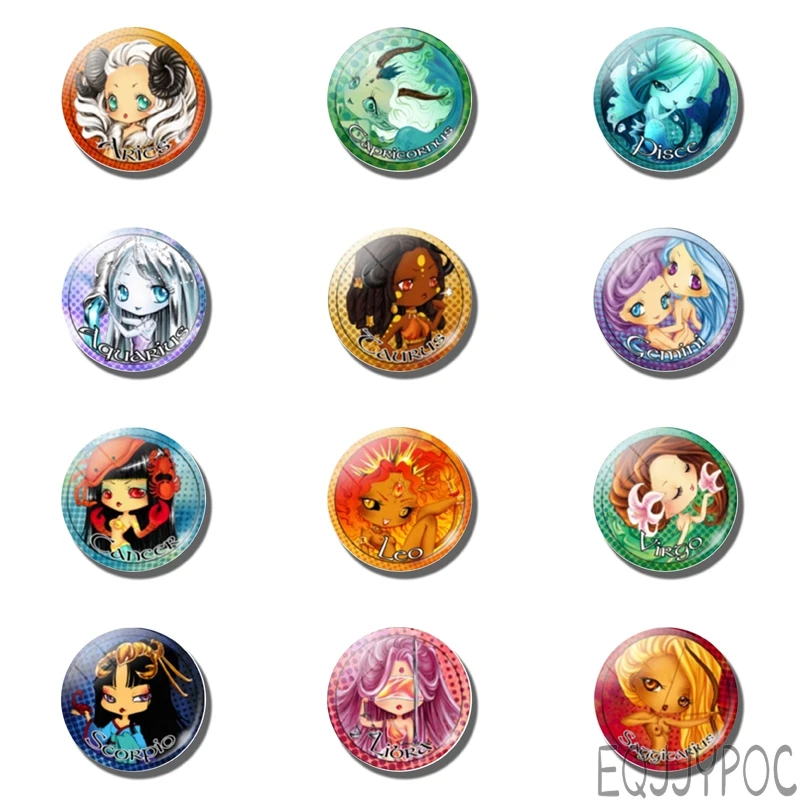 

12pcs Cartoon 30MM 25MM Fridge Magnet 12 Constellations Zodiac Sign Glass Note Holder Magnetic Refrigerator Stickers Home Decor