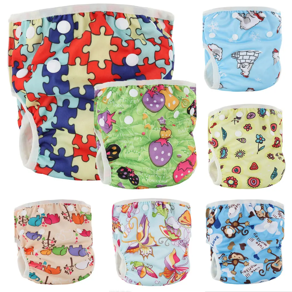 Baby Adjustable Swim Diaper Training Pants Reusable Waterproof Nappy Washable Covers Baby Boy Girl Printed Cloth Diaper Washable