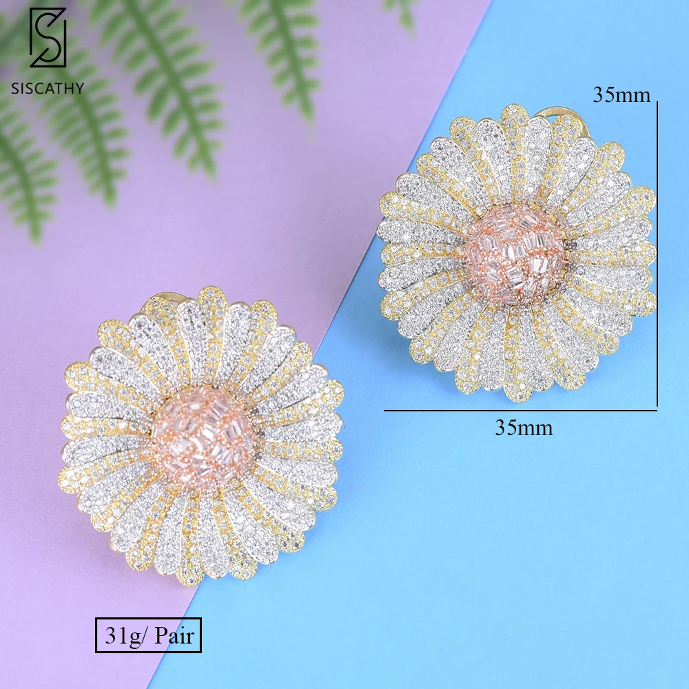 

SISCATHY 2019 Luxury Cubic Zironia Hollow Flower Earrings/Ring Set Jewelry For Women Wedding Trendy Dubai Bridal Jewelry Set