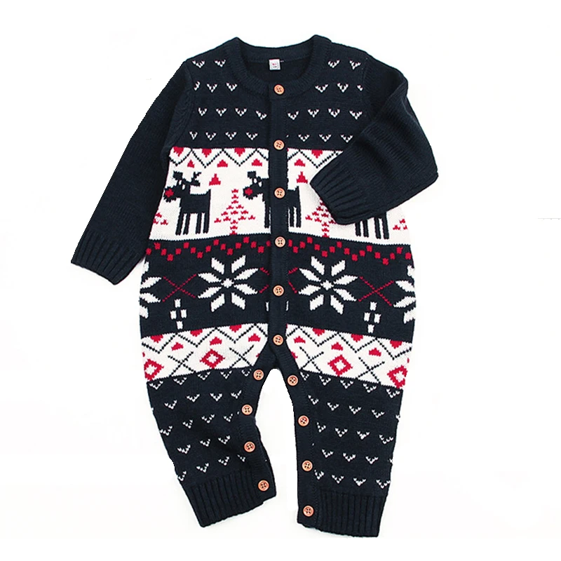 Christmas Newborn Baby Boy Clothes Fashion Long Sleeve Print Knitted Baby Rompers Baby Girl Clothes Kids Jumpsuit