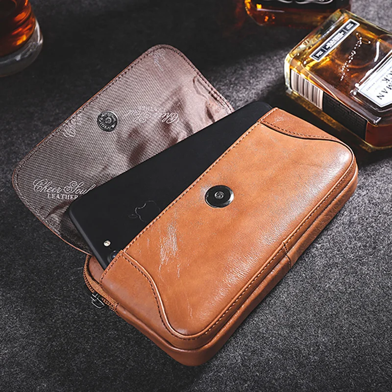 

Genuine Leather Men Mobile 5.5 inch Cell Phone Case Bag Hip Bum Fanny Pack Loops Belt Wallet Purse Pouch Casual Waist Bag Hot