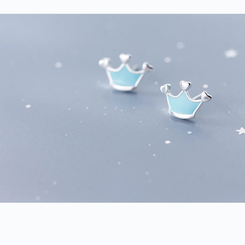 MloveAcc Fashion 925 Sterling Silver Blue Heart Crown Stud Earrings for Women Authentic Original Jewelry Gift | Украшения и