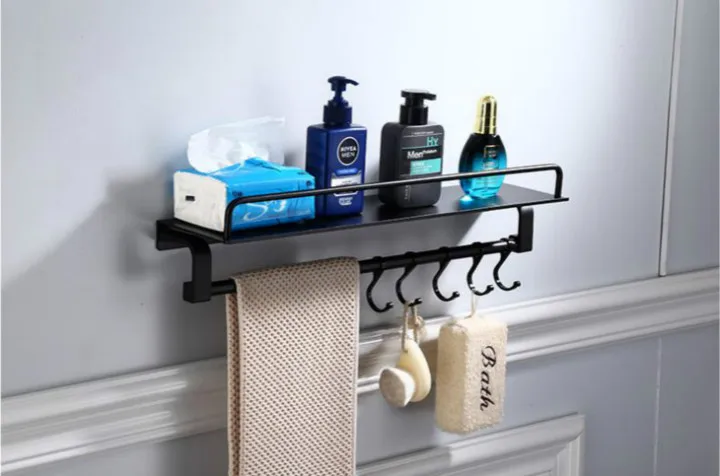 

Dual Layer Kitchen Storage Rack Spice Cooker Shelf Wall Mounted Cooking Tool Holder Black Space Aluminum Kitchen Storage Holder