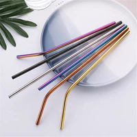 5pcs reusable metal drinking straw stainless steel sturdy bent straight drinks straws with cleaner brush party bar accessory