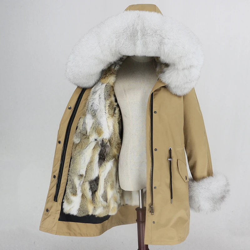 OFTBUY Long Waterproof Parka Real Fur Coat Natural Fur Collar Hood Winter Jacket Women Rabbit Fur Liner Thick Warm Detachable