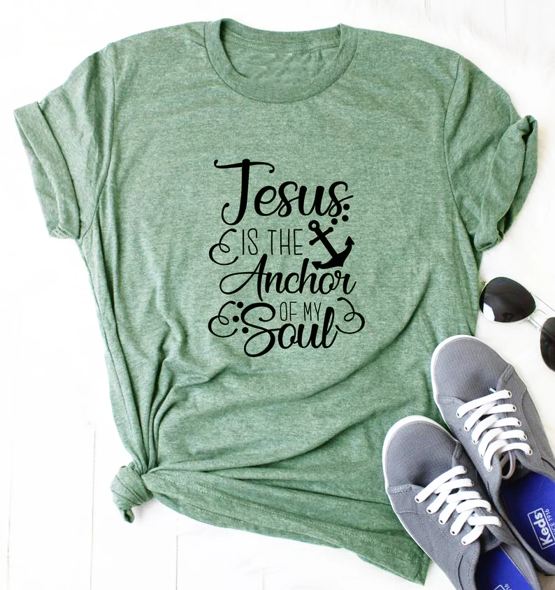 И надписью Jesus is якорь душа моя футболка Повседневное короткий рукав Christian