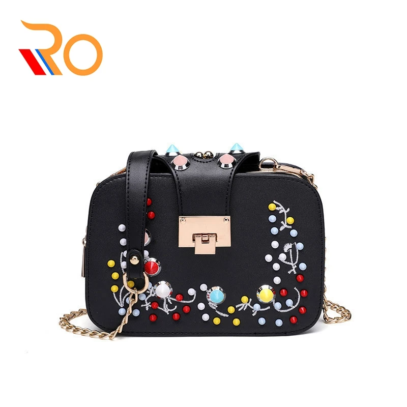 

2019 PU Leather Shoulder Bags Colourful Rivets Women Falp Messenger Bags Female Small Hand Bag Mini Crossbody Bags