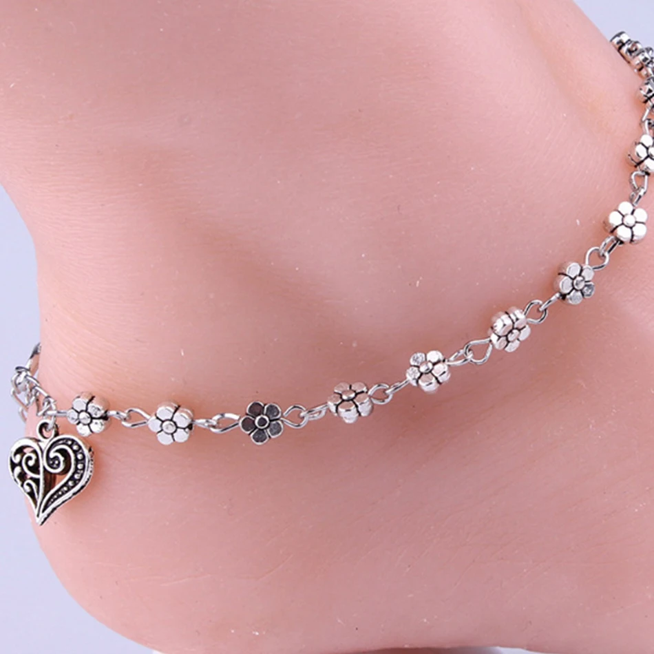 Цветок сливы Мода Ретро стиль ножной браслет сердце кулон кисточкой цепь женщина