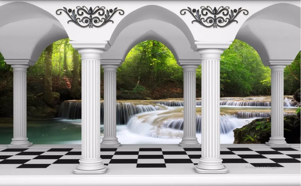 

Обои на заказ для ванной комнаты, римская колонна, водопад, речной пейзаж, улучшение дома, 3D обои для стен