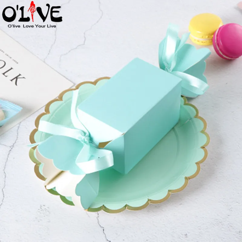 Blue 50 шт. Подарочная коробка конфеты Babyshower Свадебная вечеринка Сувениры картонные коробки твердые бумажные бонбонбоньерки сахар драже сладости коробка день рождения - Цвет: Blue