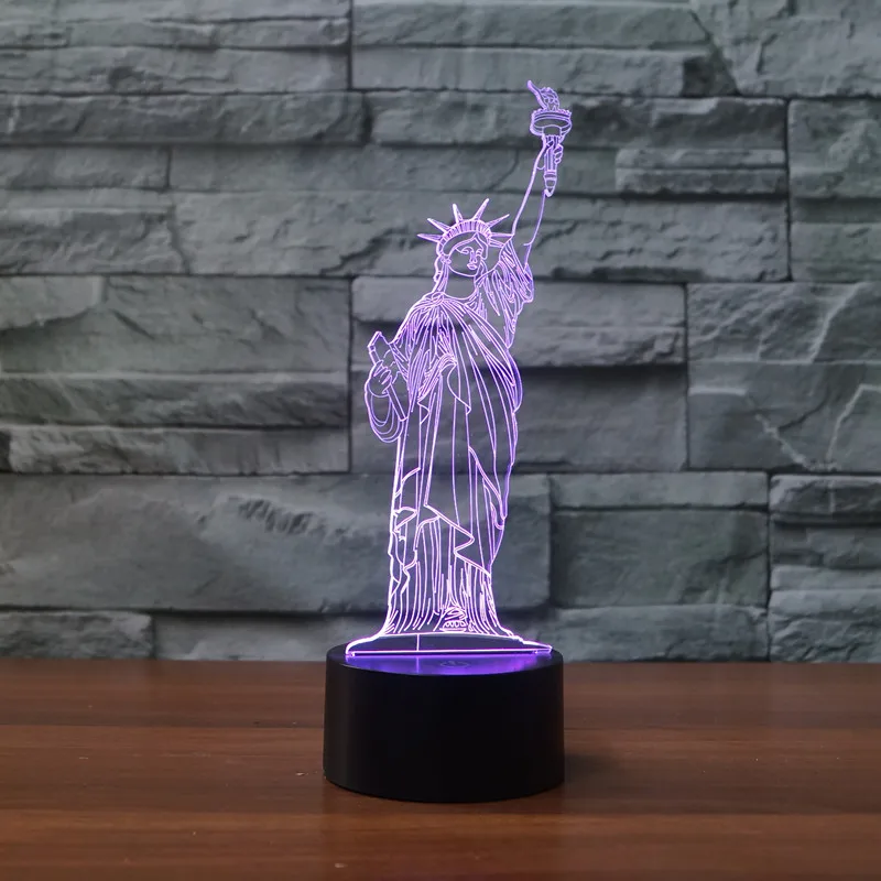 Статуя Свободы из Нью Йорка 7 цветов RGB иллюзия USB 3D Светодиодная лампа детская