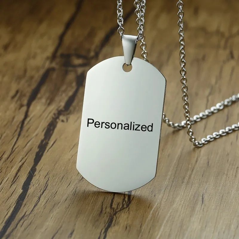 Фото выгравированы персонализированные Dog Tag кулон ожерелье опциональное сообщение на спине жениха, мужчины, друга подарок для Него - Окраска металла: personalized