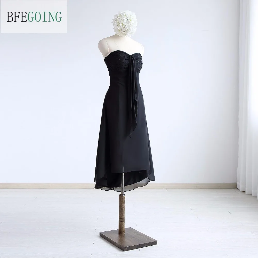 Черное Шифоновое ТРАПЕЦИЕВИДНОЕ вечернее коктейльное платье длиной до колена с