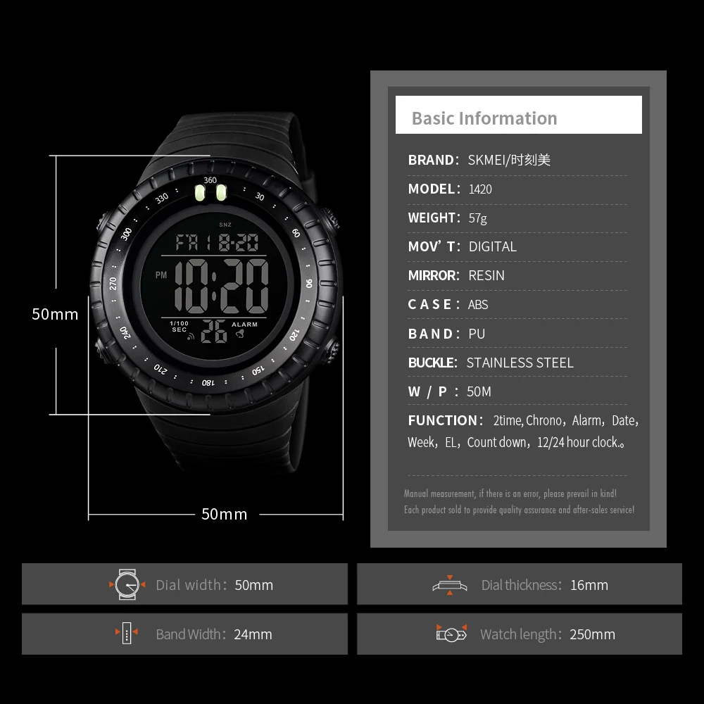 

SKMEI 2Time LED Digital Watch Men Casual 50M Outdoor Waterproof Sport Watches Fashion Chrono Countdown Alarm Clock for Male 1420